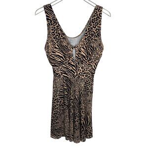 Animal Print V-Neck Tankini‎ Swimsuit Set Sheer Top and High-Waist Bottom Sz 1XL